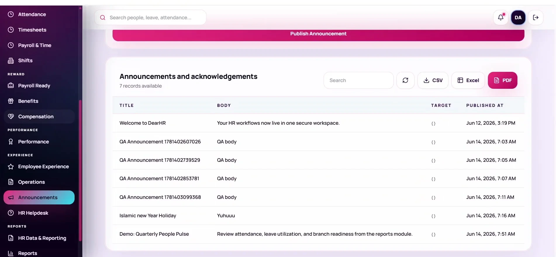 DearHR — Announcements