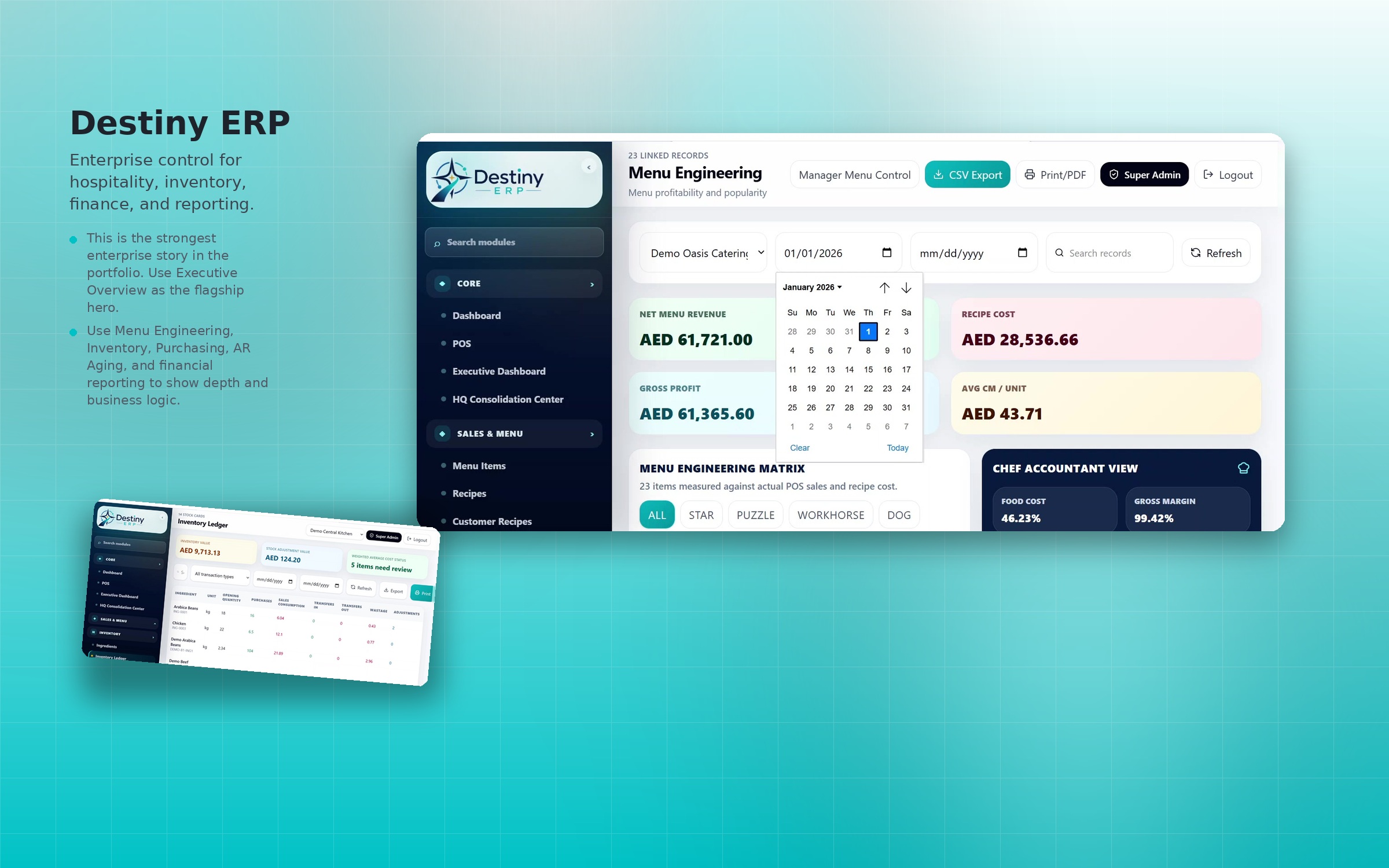 Destiny ERP financial and operational interfaces