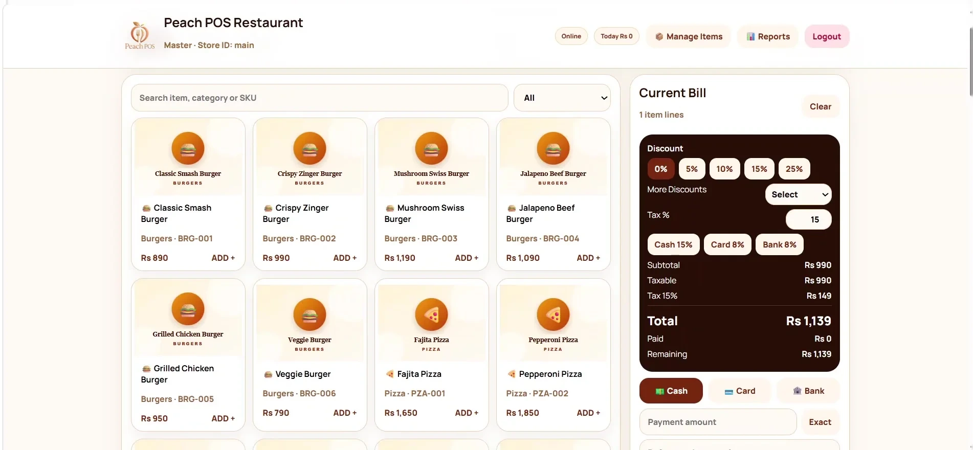 Peach POS — Active bill
