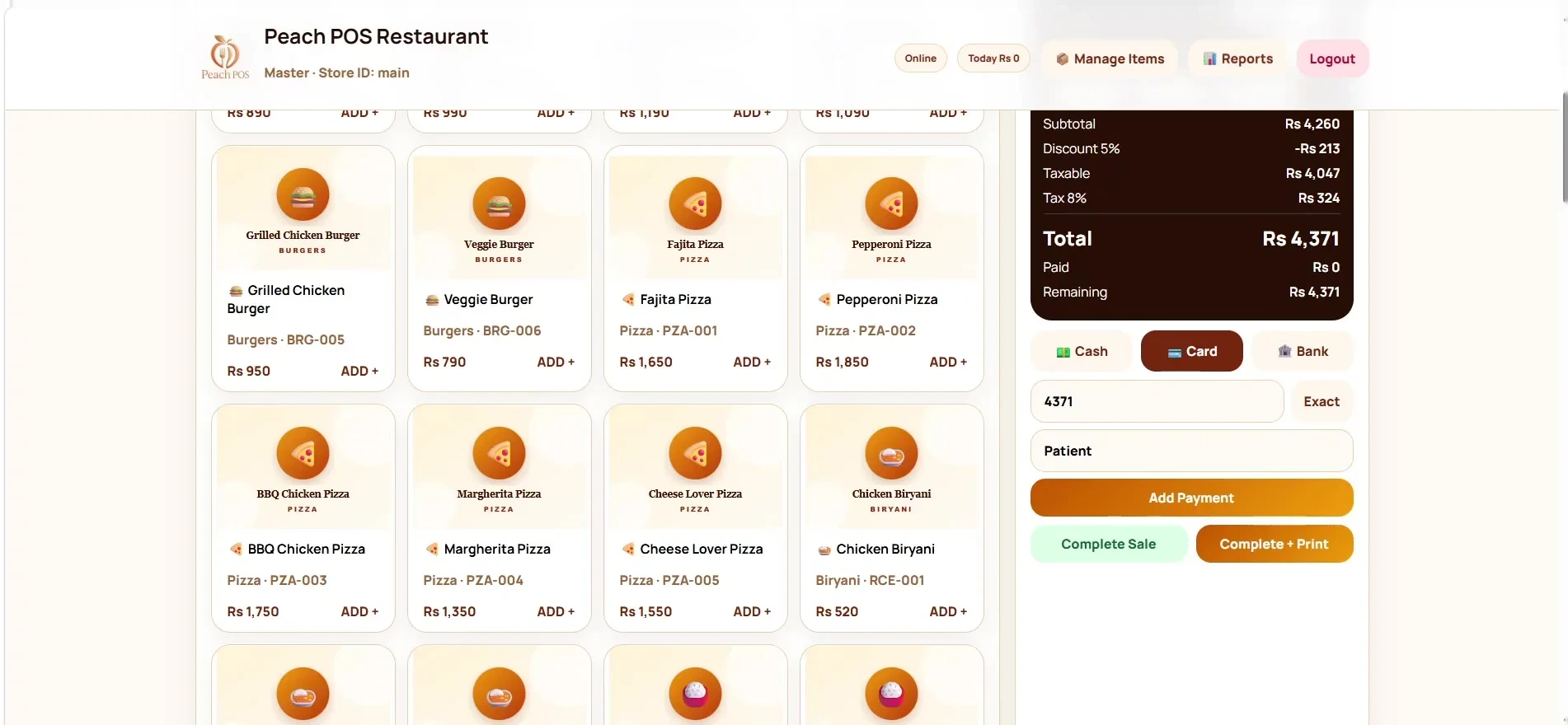 Peach POS — Payment action