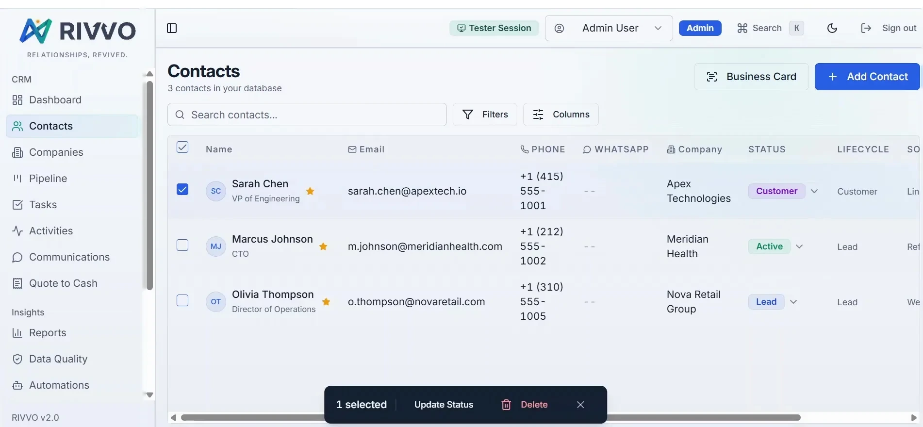 RIVVO CRM — Contacts & companies
