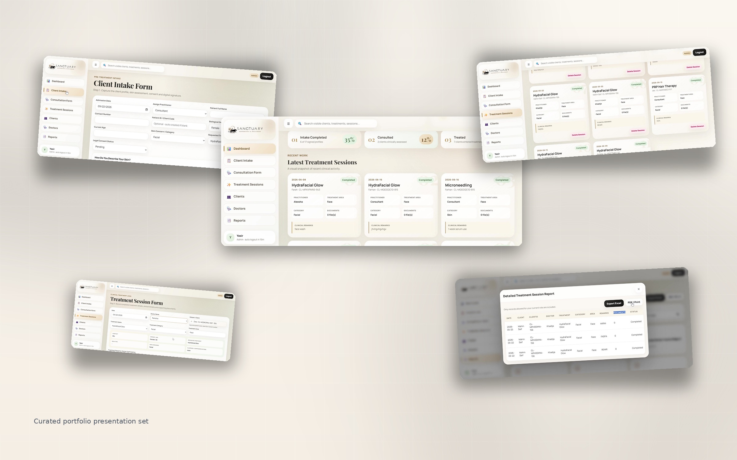 Sanctuary Aesthetics ERP interface collection